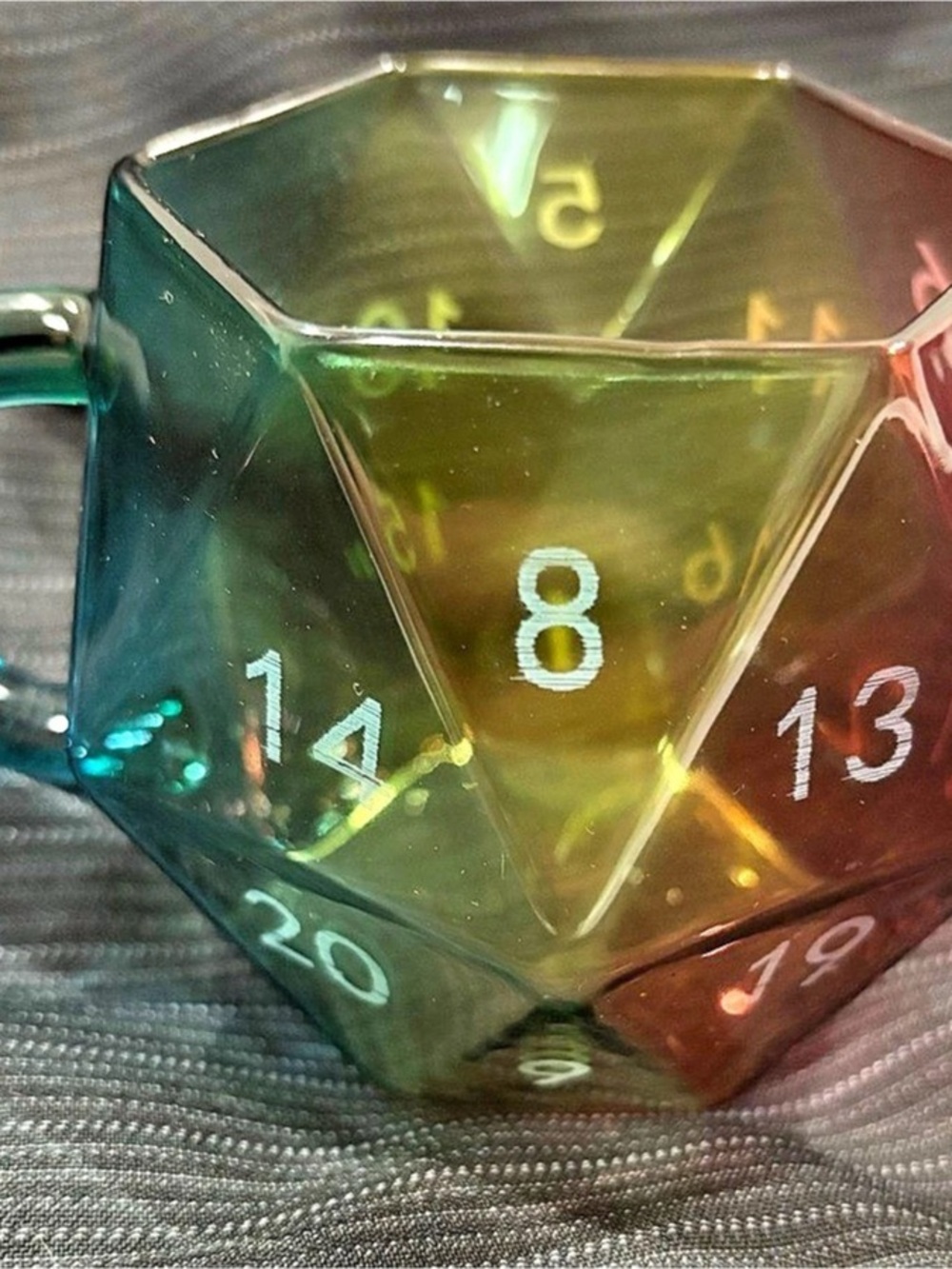 Roll for Caffeine! Multicolor Glass D20 Dice Mug – D&D Inspired